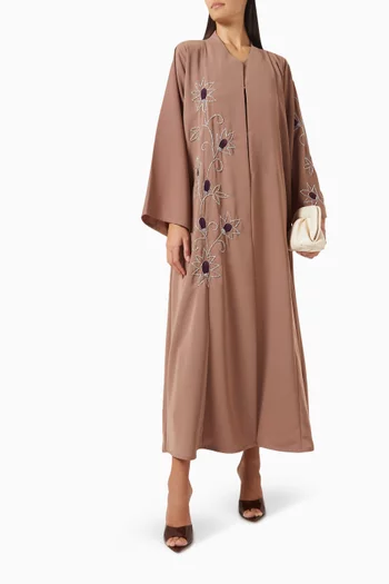 Bead-embellished Abaya in Nada