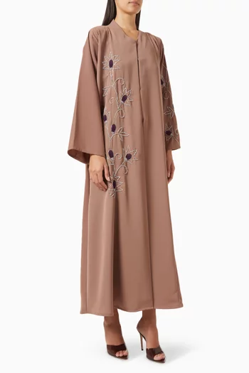Bead-embellished Abaya in Nada