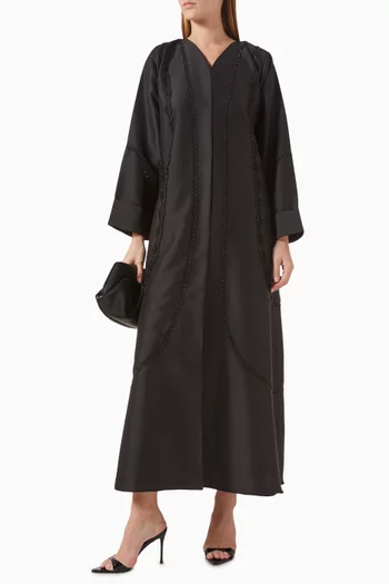 Lace & Bead-embellished Abaya in Satin