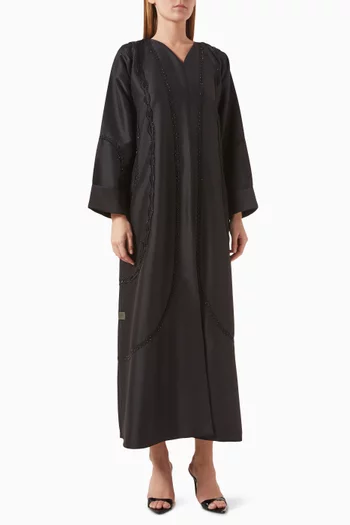 Lace & Bead-embellished Abaya in Satin