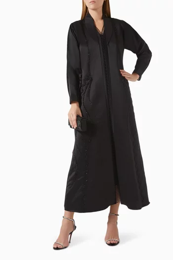 Thread & Loop Embroidered Abaya in Satin