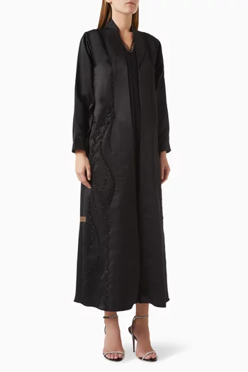 Thread & Loop Embroidered Abaya in Satin