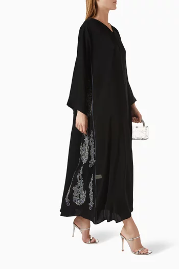 Bead-embellished Abaya in Nada