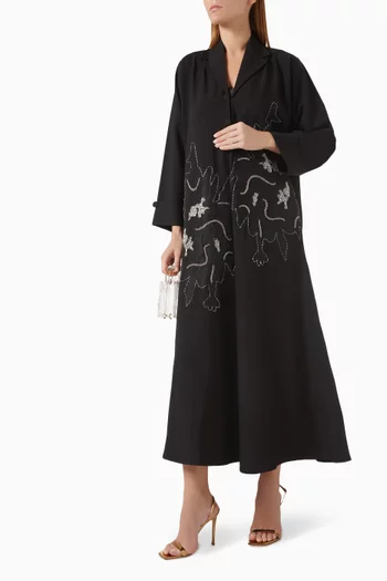 Bead-embellished Abaya in Crepe