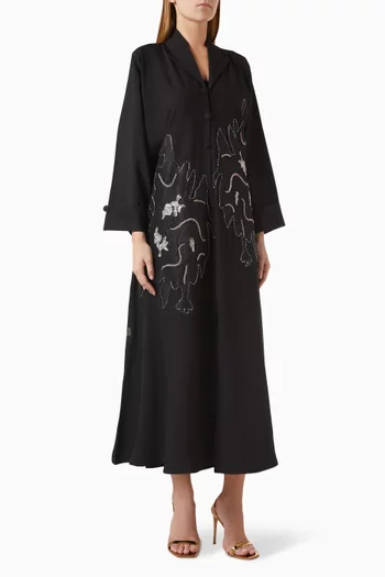 Bead-embellished Abaya in Crepe