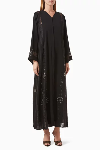 Bead-embellished Abaya in Nada