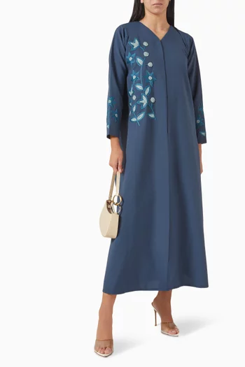 Laser-cut Floral Abaya in Crepe