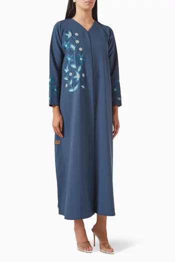 Laser-cut Floral Abaya in Crepe