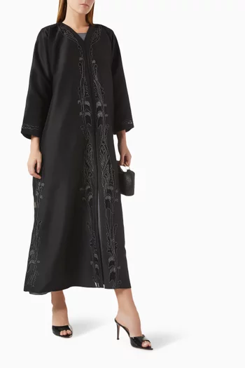 Laser-cut Embroidered Abaya in Satin