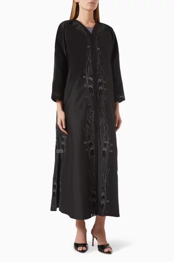 Laser-cut Embroidered Abaya in Satin