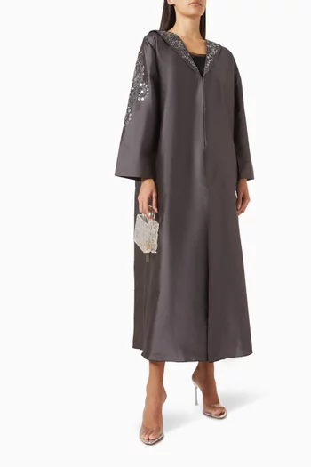 Sequin-embellished Abaya in Linen