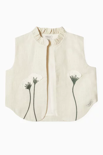 Sugy Poppy-embroidered Gilet in Linen