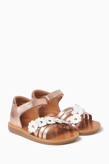 Poppy Glitter Sandals in Metallic Leather