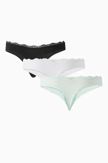 Lace-trim Thongs in Microfibre-jersey, Set of 3