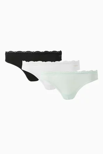 Lace-trim Thongs in Microfibre-jersey, Set of 3