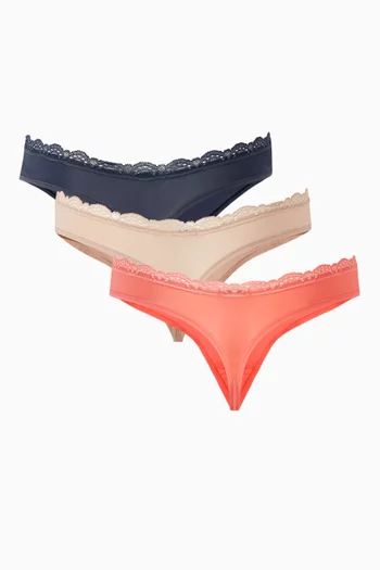 Lace-trim Thongs in Microfibre-jersey, Set of 3
