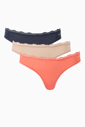 Lace-trim Thongs in Microfibre-jersey, Set of 3