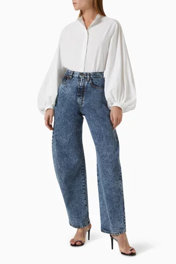 Balloon-sleeve Shirt in Cotton-poplin