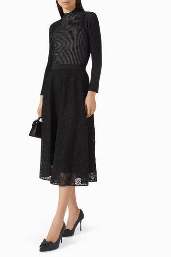 Orchid-embroidery Midi Skirt in Lace