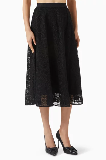 Orchid-embroidery Midi Skirt in Lace