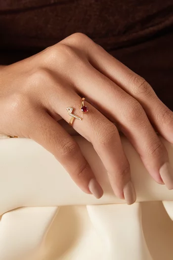 Initial 'M' Open Ruby & Diamond Ring in 18kt Gold