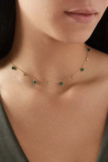 Diamond Clovers Pompom Necklace in 18kt Yellow Gold