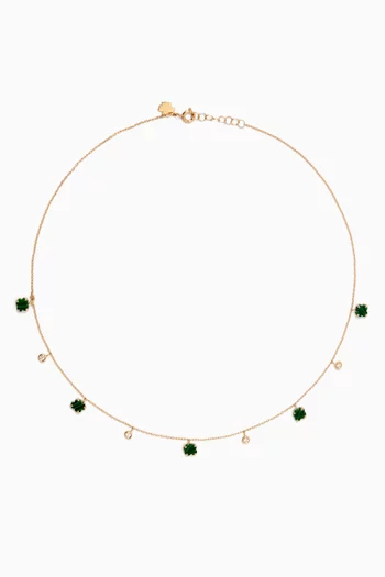 Diamond Clovers Pompom Necklace in 18kt Yellow Gold
