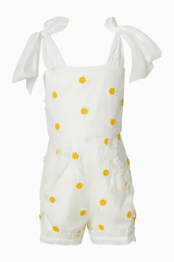 Bow Tie Love Letters Playsuit in Linen-blend