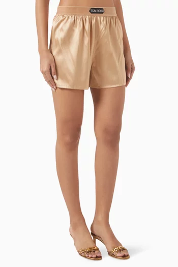 Logo Boxer Shorts in Silk Satin