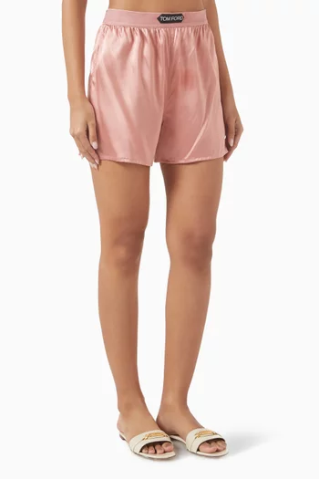 Logo Boxer Shorts in Silk Satin