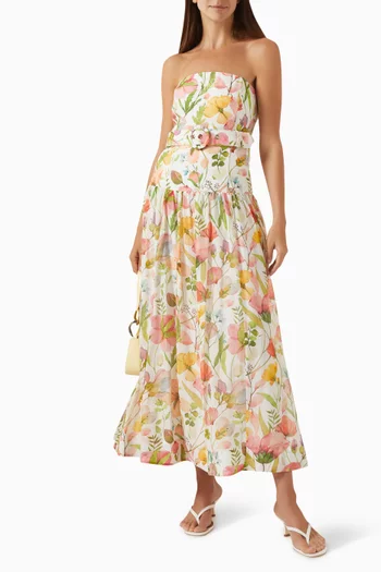 Paula Strapless Belted Maxi Dress in Cotton-silk