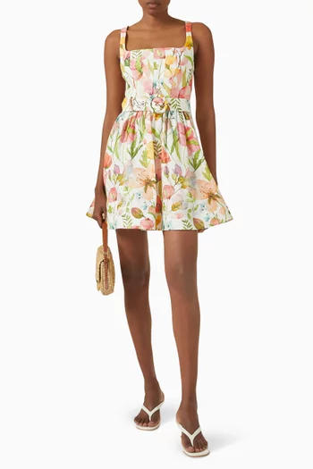 Irene Printed Flared Mini Dress in Linen