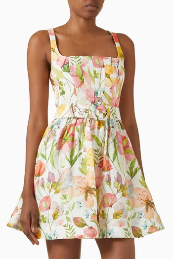 Irene Printed Flared Mini Dress in Linen
