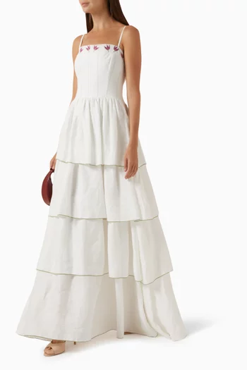 Autumn Embroidered Maxi Dress in Cotton