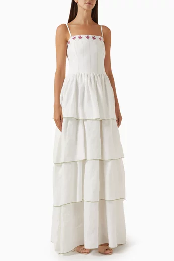 Autumn Embroidered Maxi Dress in Cotton