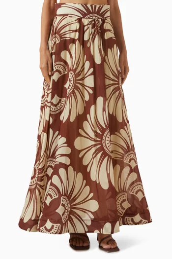 Galia Printed Maxi Skirt in Cotton-silk