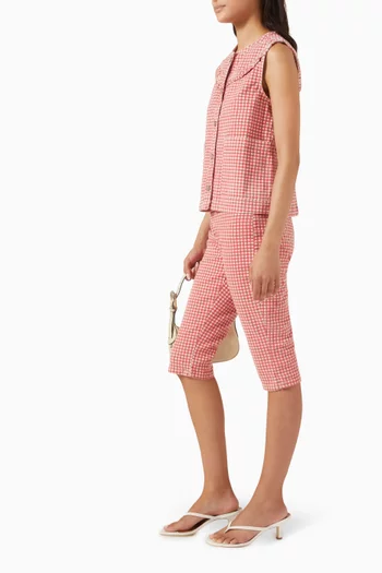 Gingham-print Capri Jeans in Stretch-cotton