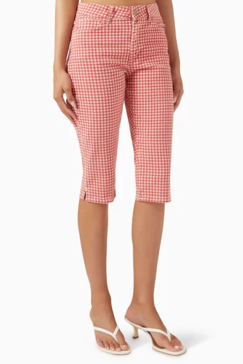 Gingham-print Capri Jeans in Stretch-cotton