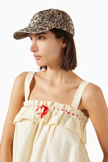 Smiley Leopard-print Cap in Washed Cotton