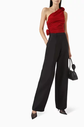 One-shoulder Floral-appliqué Top