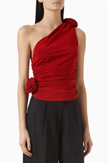 One-shoulder Floral-appliqué Top