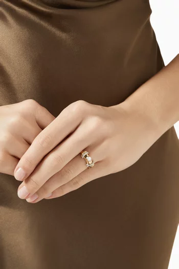 Warrior Hex Mother of Pearl & Diamond Ring in 18kt Gold