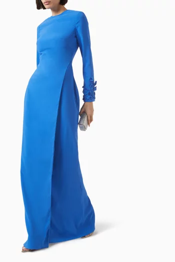 Embroidered Maxi Dress in Crepe