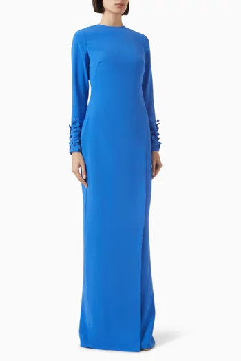 Embroidered Maxi Dress in Crepe