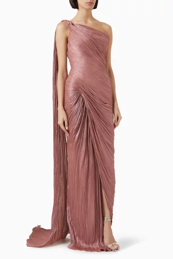Hand-pleated One-shoulder Gown