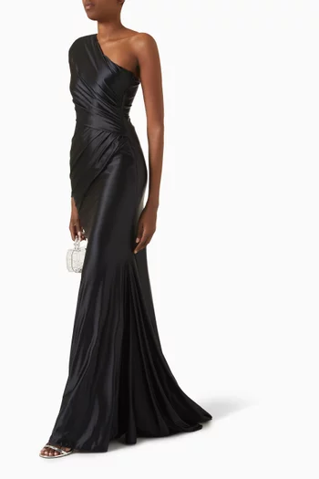 One-shoulder Gown in Satin-jersey