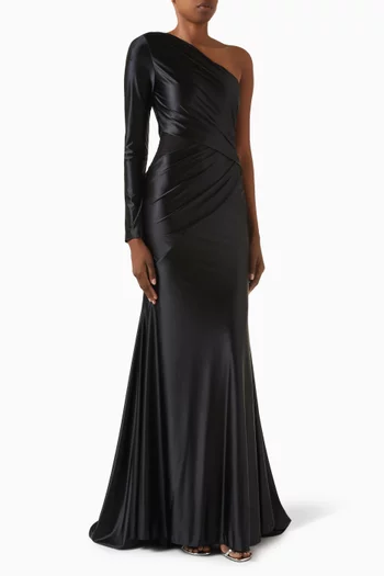 One-shoulder Gown in Satin-jersey
