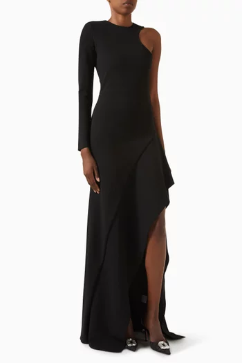 One-shoulder Gown in Scuba-crepe