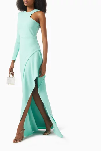 One-shoulder Gown in Scuba-crepe