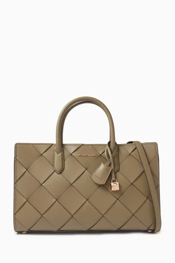 Medium Scarlett Satchel Bag in Woven Leather